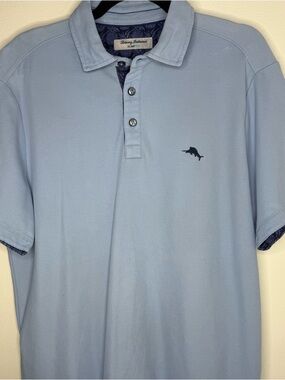 Tommy Bahama Light Blue Polo with Navy Marlin Embroidery